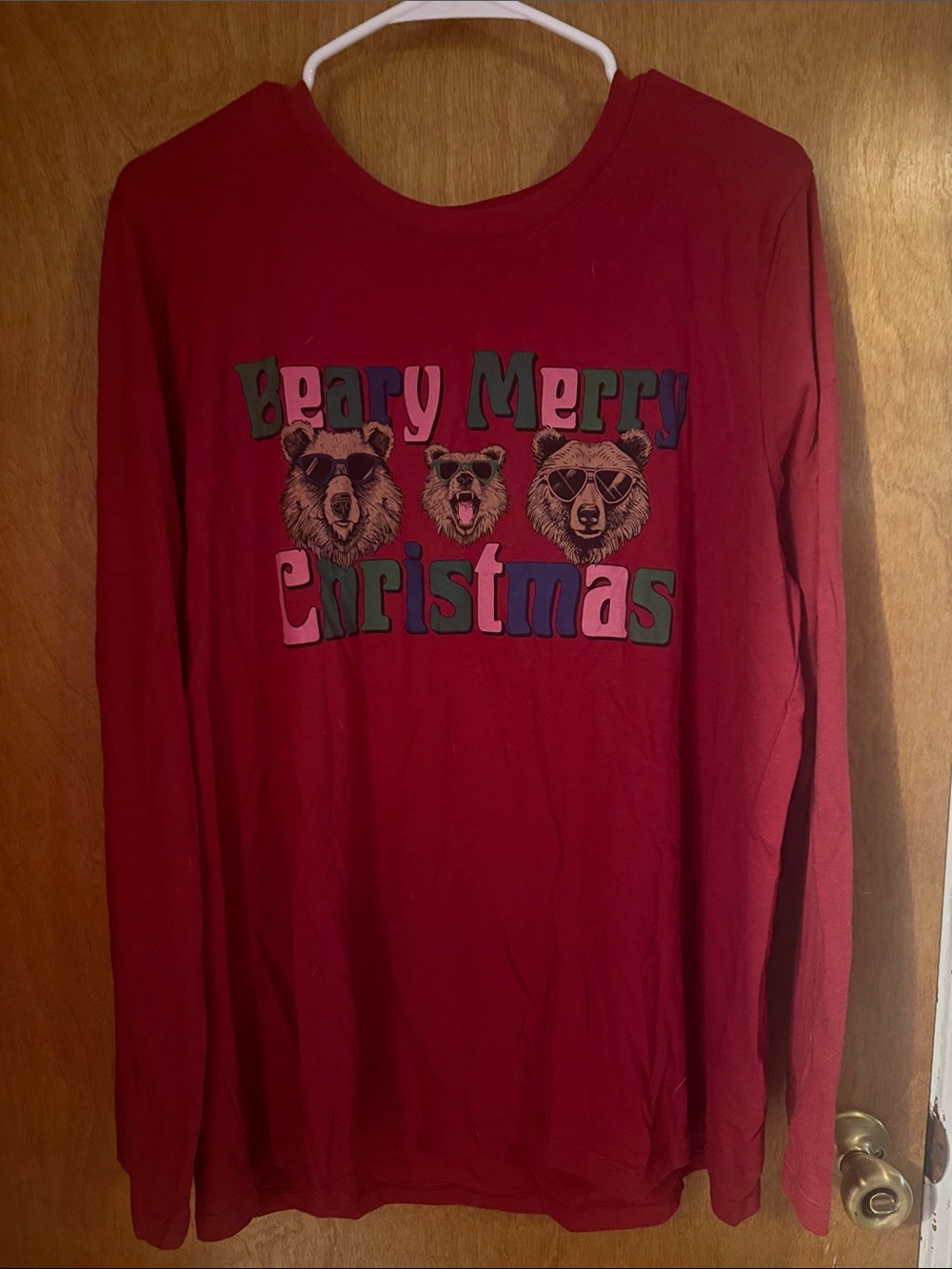 Adult Red 'Beary Merry Christmas' Long-Sleeve Holiday Tee
